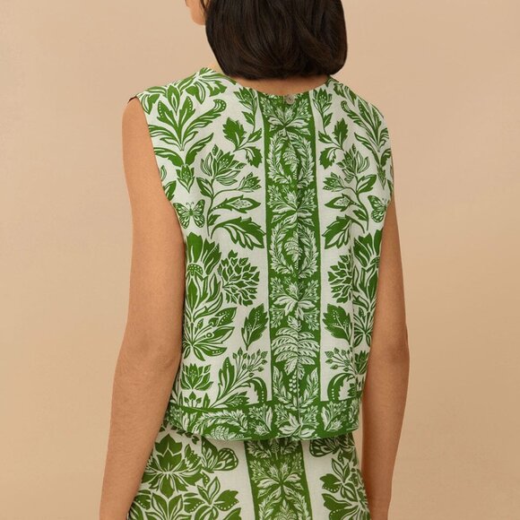 Green Delicate Tapestry LENZING™ ECOVERO™ Euroflax™ Blous - Picture 2 of 2